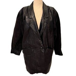 Donna Pelle Womens Large Black Leather Coat Suede Panels 80s Hip Hop Thriller